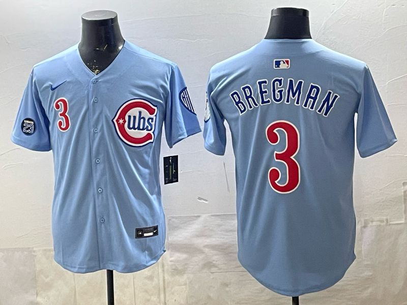 Men 2026 Chicago Cubs #3 Bregman Light Blue Throwback Game Nike MLB Jersey style 002->chicago cubs->MLB Jersey